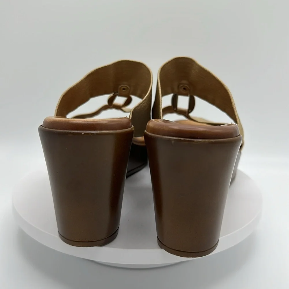ITALIAN SHOEMAKERS Gold Strap Wedge Sandals, Size 8.5